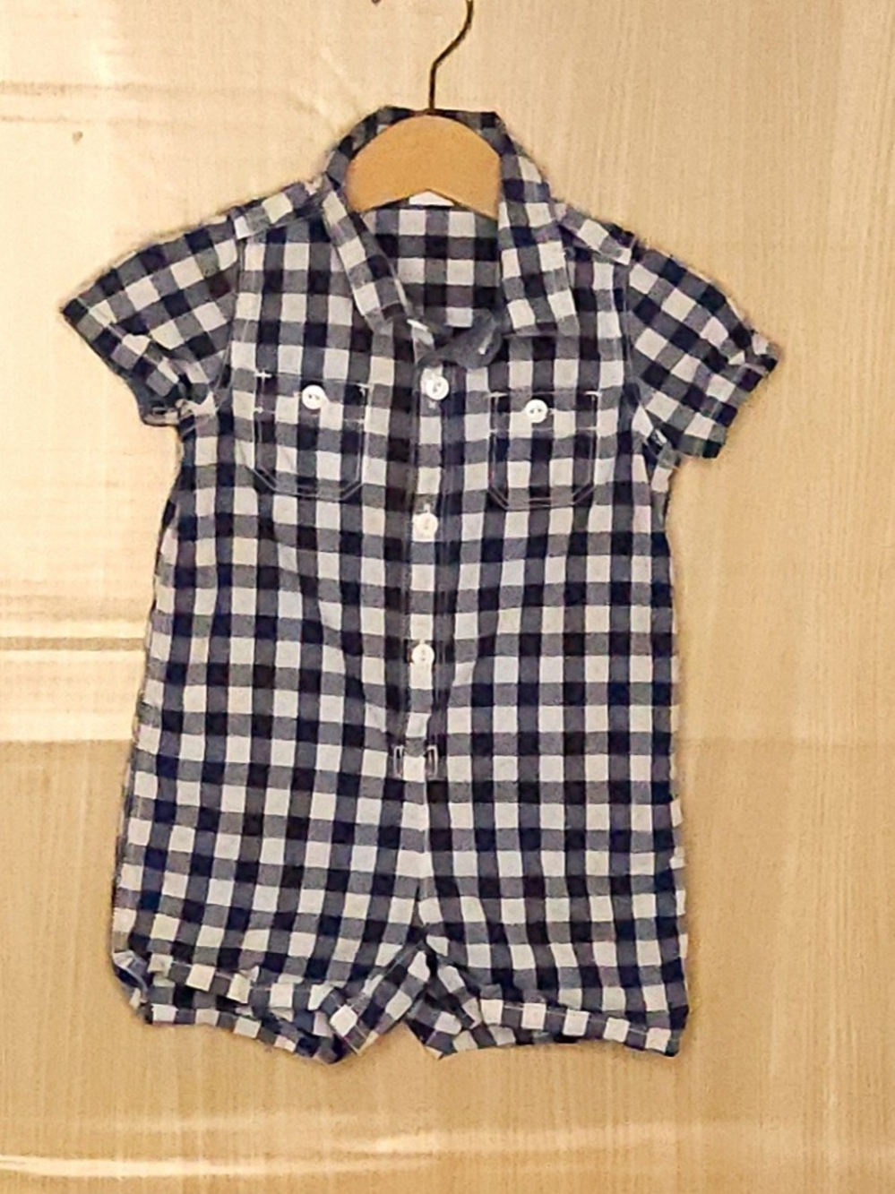 Baby Gap infant blue white check romper 6-12 Months